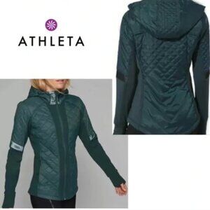 Athleta Abyss Green Quilted Hooded Jacket Size 2X Water-Resistant Wind-Resistant